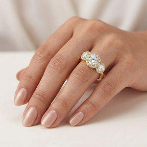 Bague à trois diamants de 3,00 carats, clarté VS1, couleur F, taille brillant rond, or 18 carats, diamant de laboratoire certifié GIA, pour femme, fiançailles - Product Image 4