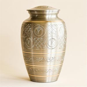 Handcrafted Engraved Metal Cremation Urn with Secure Lid Memorial Ashes Keepsake Funeral Urn Decorative Memorial Vessel - Product Image 1