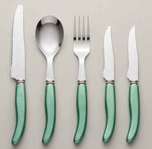 Ensemble de couverts modernes avec manches en plastique vert, finition miroir, compatibles lave-vaisselle, pour les occasions de mariage - Product Image 1
