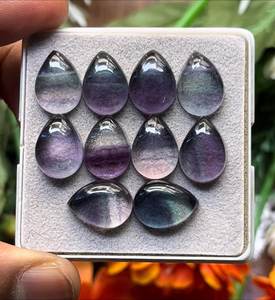 Cabochons en fluorite naturelle, forme poire, dos plat, taille des pierres - 12x14 mm - Product Image 3