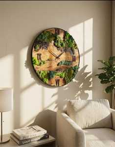 Olive Wood Moss Wall <b>Clock</b> Rustic Natural Wood Preserved Nature Decor Handmade Home Decor Wall <b>Clock</b> - Product Image 5