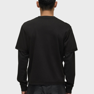 T-shirt décontracté pour homme à manches longues en jersey 100 % coton double couche, coupe ample, avec logo personnalisé sur le devant, grammage lourd - Product Image 2