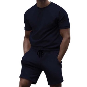 Factory Price Summer Men's Breathable <b>Knitted</b> Lightweight Sporty Casual Shorts <b>Set</b> with Short Sleeve T-Shirt 2-Piece Tracksuit - Product Image 4