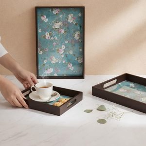 Floral Digital Printed Serving <b>Tray</b> Durable Wooden Serving <b>Tray</b> for <b>Tea</b> and Snacks Long Lasting Decorative Serving Platter - Product Image 2