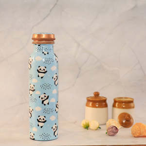 Botella de Agua Metálica con Diseño de Panda, Azul, Portátil, para Viajes, con Tapa de Cobre - Product Image 1