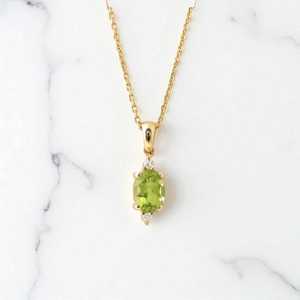 จี้เพอริดอทดรีฟทรงรี เงินแท้ 925 ชุบทอง 14K ของขวัญเครื่องประดับประจำเดือนเกิด - Product Image 1