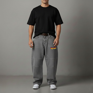 Custom Denim <b>Jeans</b> Supplier Straight Leg Premium Denim Pants with <b>Embroidered</b> Logo and Hang Tags - Product Image 4