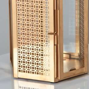 Luxury <b>Gold</b> Metal Moroccan <b>Lantern</b> with Glass Panels Decorative Candle Holder for Ramadan Wedding Home Table Decor - Product Image 3
