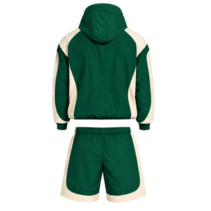Conjunto Deportivo Informal para Hombre, Sudadera con Capucha y Cierre de Cremallera de Nylon Verde Oscuro, Pantalones Cortos, Color en Contraste, Ligero, para Entrenamiento Atlético - Product Image 2