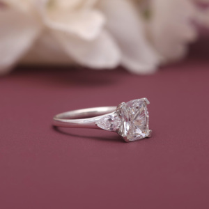 IGI Certified Lab Grown <b>Cushion</b> Diamond Three Stone Engagement <b>Ring</b> 14K White /Rose And Yellow Gold <b>Cushion</b> Cut Diamond <b>Ring</b> - Product Image 2