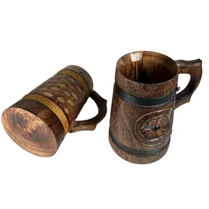 Taza de Vino Clásica Vintage con Asa, Hecha a Mano en Madera Natural, para Cerveza, Té o Café, Procedente de la India, Ideal para Fiestas - Product Image 4