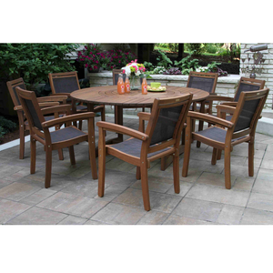 Modern Outdoor Dining Set with Solid Teak Wood Contemporary Design 6 Seater Durable Brown Finish - Product Image 1