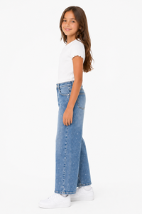 Jeans de Mezclilla Azules Premium de Pierna Ancha para Niñas, Cintura Alta, Casuales, de Algodón Suave, Corte Relajado, Prenda Inferior Elegante - Product Image 2