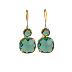 Pendientes colgantes de apatita verde chapados en oro con engaste de bisel, joyería clásica de moda para mujer - Product Image 2