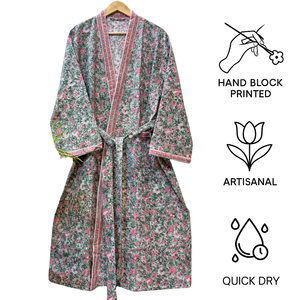 Peignoir pour femme en coton 100% premium, compressé, à séchage rapide, écologique, à motif floral gaufré - Product Image 3