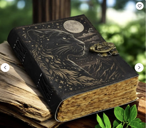 Diario de Cuero Pantera Negra al por Mayor, Grimoire Hecho a Mano con Borde Deshilachado, Libro de Sombras Celestial Luna Montaña - Product Image 3