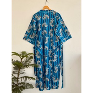 V-Neck Printed <b>Animal</b> <b>Pattern</b> Kimono Robe With Belt Three Quarter Sleeve Maxi Length Loose Fit 100 Polyester Cover-Up - Product Image 5