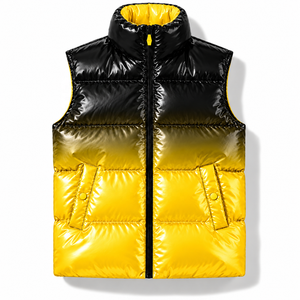 <b>Men's</b> <b>Black</b> Yellow Gradient Puffer <b>Vest</b> Stand Collar Zipper Windproof Waistcoat with Pockets - Product Image 1