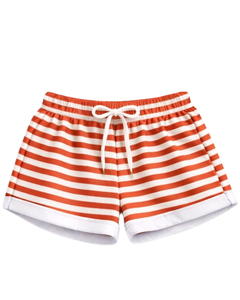 Ensemble crop top et short rayé orange et blanc personnalisé pour femme – Tenue décontractée d'été deux pièces avec taille élastique – Vêtements de détente et streetwear OEM - Product Image 3