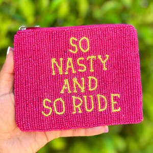 Monedero con Cierre y Cuentas con Frases Divertidas, Bordado 'So Nasty and So Rude', Bolsa Personalizada con Cuentas de Semillas, Idea de Regalo, Bolso de Mano - Product Image 3