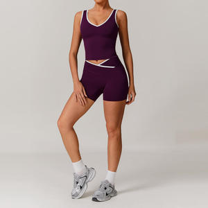 Conjunto Deportivo de Cintura Alta para Mujer, Diseño Cruzado, Contraste de Color, Espalda Descubierta, Ajustado, Ropa de Yoga Color Piel para Correr y Fitness - Product Image 6