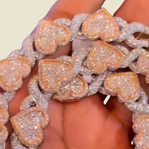 Cadena Cubana de 18mm con Corazón, Chapada en Oro, Plata 925, Moissanita, Estilo Iced Out, para Unisex - Product Image 2