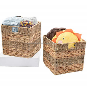 <b>Square</b> Water Hyacinth <b>Basket</b> Seagrass Foldable Storage Wicker <b>Basket</b> Organizer Storage Box Utility Cabinet <b>Basket</b> From Vietnam - Product Image 2
