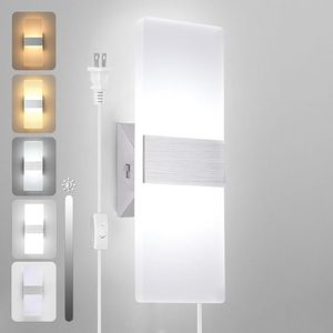 Modern 12W LED Acrylic <b>Wall</b> Sconce 4-Color Temperature Adjustable <b>Plug</b>-In <b>Wall</b> Light <b>Wall</b> <b>Lamps</b> - Product Image 1