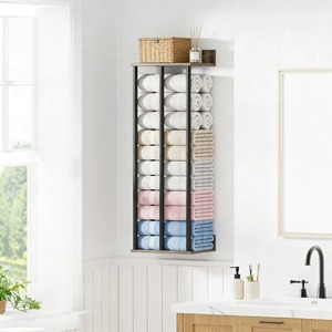 Minimalist <b>Wall</b> Mounted Metal Towel Rack Set Black Bathroom Storage Holder Rust Resistant Towel Bar Ring Hooks - Product Image 6