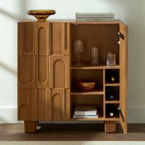 Buffet bar en teck massif de 36 pouces, credenza moderne à arche géométrique avec rangement pour vin - Product Image 2