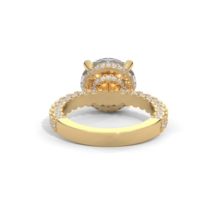 Anillo de Compromiso de Diamantes Redondos Brillantes en Oro Amarillo para Mujer con Diamantes Laterales, Certificado GIA, Estilo Clásico - Product Image 4