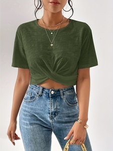 High Quality Ladies Cropped T-Shirt Breathable Jersey Cotton Solid Pattern Hip Hop <b>Crop</b> <b>Top</b> for Women Street-wear for Summer - Product Image 1