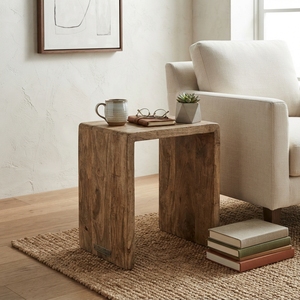 Sulur Side Table <b>Solid</b> <b>Wood</b> Small Accent End Table Modern Rustic Waterfall Nightstand Natural Teak Style Living Room Furniture - Product Image 3