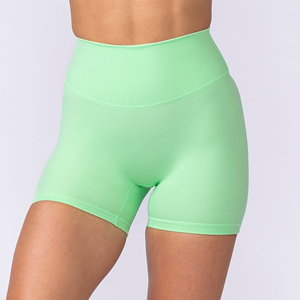 Women's High Waist Solid Green Fleece Quick Dry Eco-Friendly Cotton <b>yoga</b> <b>Shorts</b> - Product Image 6