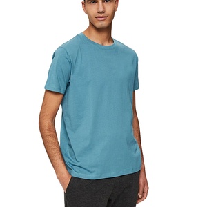 Camiseta informal fina de cuello redondo para hombre, Camiseta ajustada de color sólido, Camiseta holgada básica de manga corta azul cielo para mujer - Product Image 1
