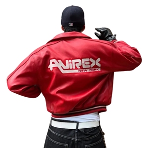 เสื้อแจ็คเก็ตบอมเบอร์หนังแกะสีแดง AVIREX นิวยอร์ก |   เสื้อแจ็คเก็ตฮิปฮอปทรงโอเวอร์ไซส์สำหรับฤดูหนาว สไตล์วาร์ซิตี้ Y2K ดีไซน์หน้าตัดแบบโฉบเฉี่ยว - Product Image 1