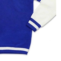 Pull-over bleu à col en V pour femme, manches longues, logo lettré, 100 % acrylique, style preppy, coupe classique, pour l'automne