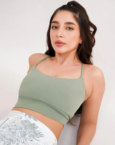 Soutien-gorge de sport et de yoga pour femme, de qualité supérieure, à bretelles croisées, col en U, léger, sans couture, respirant, maintien élevé, couleur unie, fermeture avant - Product Image 3