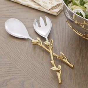 Ensemble de 2 cuillères et fourchettes à salade en acier inoxydable, finition argent martelé poli, pour la table, idéal pour les mariages - Product Image 6