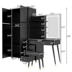 Grande # Set per Camera da Letto #   Toeletta con 5 cassetti e 4 ante, specchio LED e prese di corrente - Product Image 5