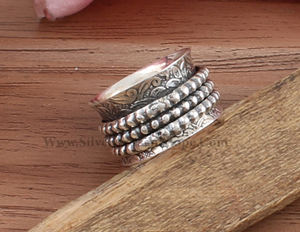 Anillo Giratorio de Plata de Ley 925 con Cuentas Antiestrés, Anillo de Meditación Boho para Mujer y Hombre, Joyería de Boda al por Mayor - Product Image 1