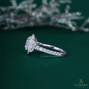 4.7CT Round Cut Lab Grown Diamond Three Stone Halo Engagement <b>Ring</b> 18K White Gold Half <b>Moon</b> Side Stones Pave Band Bridal <b>Ring</b> - Product Image 4