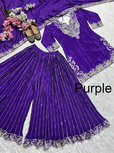 Conjunto de Palazzo Slim Fit de Georgette Sintético con Bordado Pesado Indio, con Parte Inferior Kediya y Dupatta con Trabajo de Espejos Auténticos, para Fiesta Étnica - Product Image 4