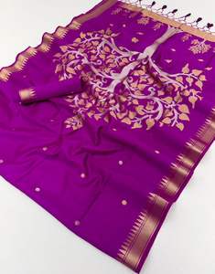 Sari en soie pure et douce avec tissage Zari riche, vêtement ethnique luxueux pour les occasions nuptiales et festives - Product Image 4