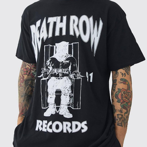 Camiseta Negra Extra Grande con Estampado Personalizado de Death Row Records, Camiseta de Alta Calidad con Cuello Redondo para Hombre - Product Image 1