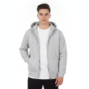 Sudadera con capucha gris jaspeado premium con cremallera y forro de capucha con monograma impreso - Chaqueta de algodón de alta calidad estilo streetwear - Product Image 4