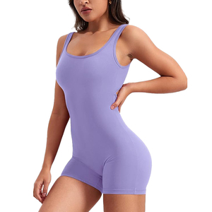 Lavender One Piece Biker Shorts Jumpsuit Seamless Gym Bodysuit <b>Women</b> Yoga <b>Romper</b> Tummy Control Butt Lifting Play suit - Product Image 2