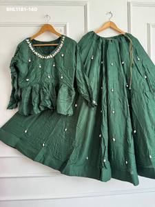 Hermoso conjunto de lehenga de rayón y algodón con bordado a mano Mirror-Kodi, estilo peplum, con blusa a juego, para mujer. - Product Image 5