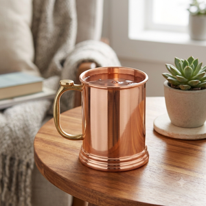 Jarra de Cobre Puro Pulido y Liso con Asa de Latón, Vaso Clásico de Cobre de Calibre Grueso para Bebidas - Product Image 4