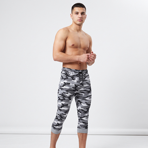 Legging de yoga 3/4 pour homme, imprimé camouflage, taille à cordon de serrage, compression, respirant, en polyester extensible, longueur mollet, pour le cyclisme - Product Image 2